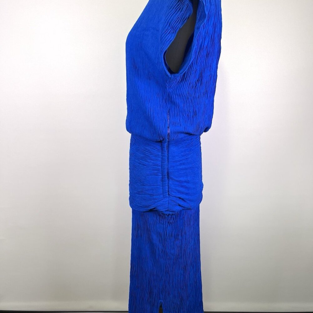 VTG 80s L.T.D. Roberta Blue Pleated Midi Drop Waist Dress Sz S/M Avant garde - Picture 5 of 10